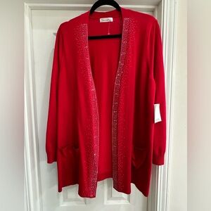 NEW 1x Women’s Red Cardigan Sweater with Bling Rhinestones